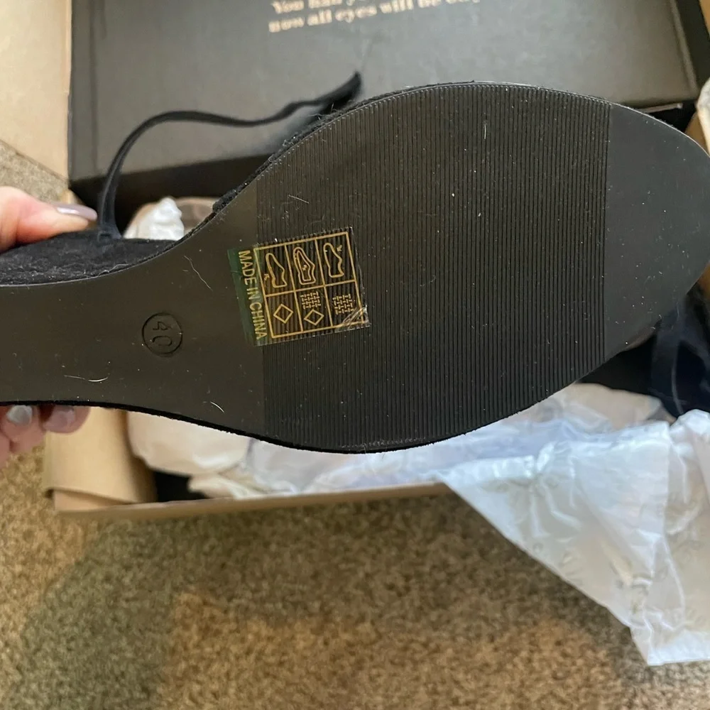 Brand new black velvet wedge sling back shoe NWT